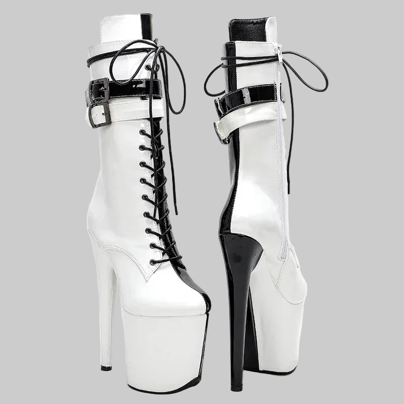 Platform Ankle Boots - 8-Inch Black & White Lace-Up Heels for Pole Dance & Performance