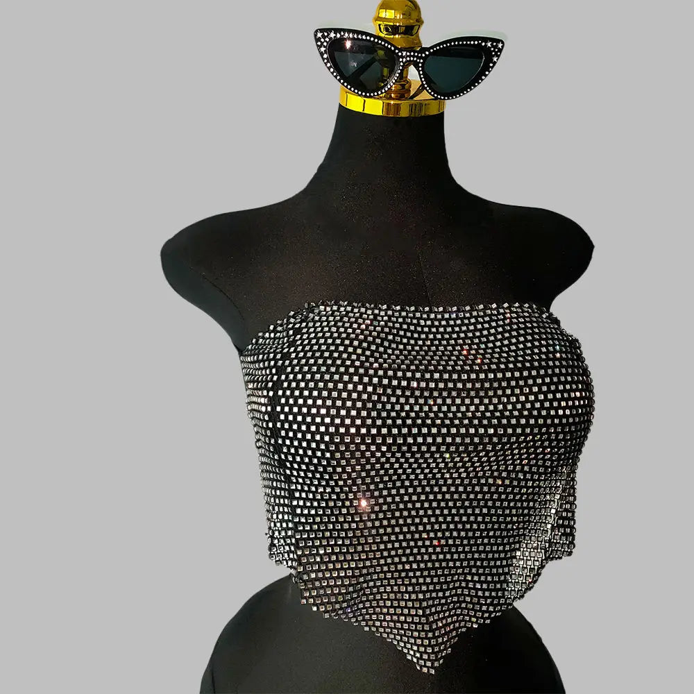 Rhinestone Mesh Bandage Tube Top