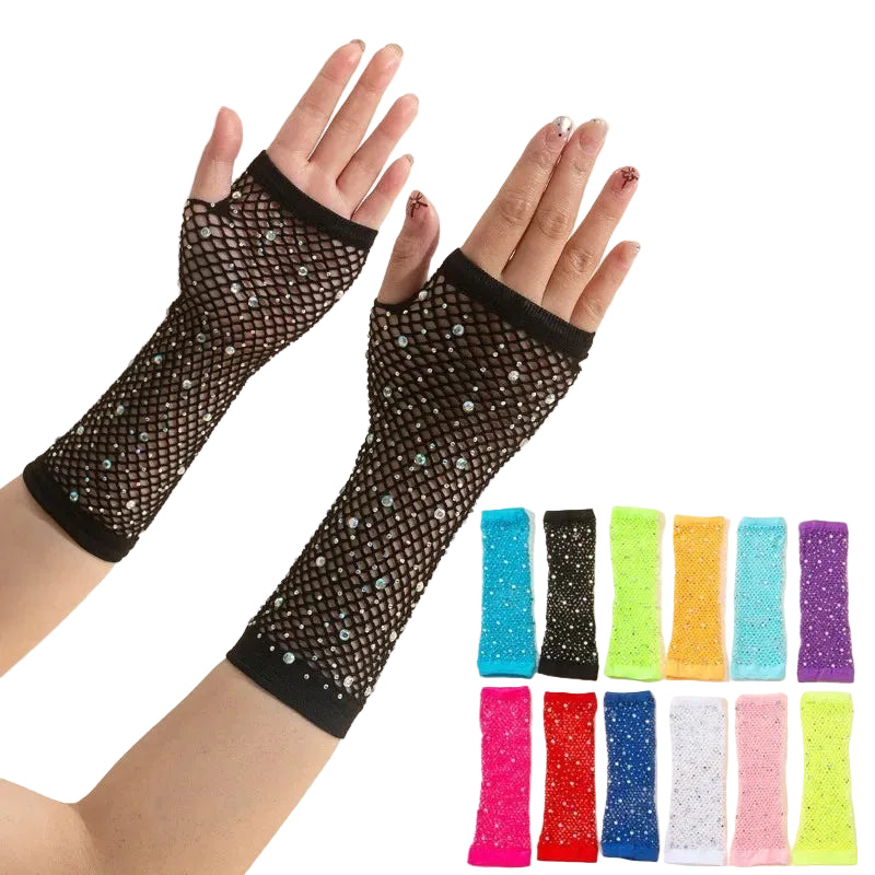 Rhinestone Fishnet Gloves | Fingerless
