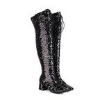 Glitter Sequin Over-the-Knee Boots | Lace-Up | 6cm Block Heel