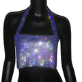 Crystal Rhinestone Metal Chain Halter Crop Top - Backless Tank