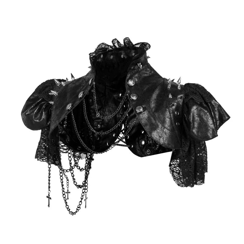 Gothic Lace & Faux Leather Bolero | Chains & Rivets | Steampunk Jacket