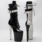 20CM Shiny Patent Platform Pole Dance Ankle Boots - 8 Inch High Heel Performance Boots