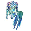 Mermaid Fish Scale Bodysuit & Fringe Leggings Set