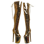 23CM Platform Pole Dance Boots - Ultra High Heel Open Toe Performance Boots