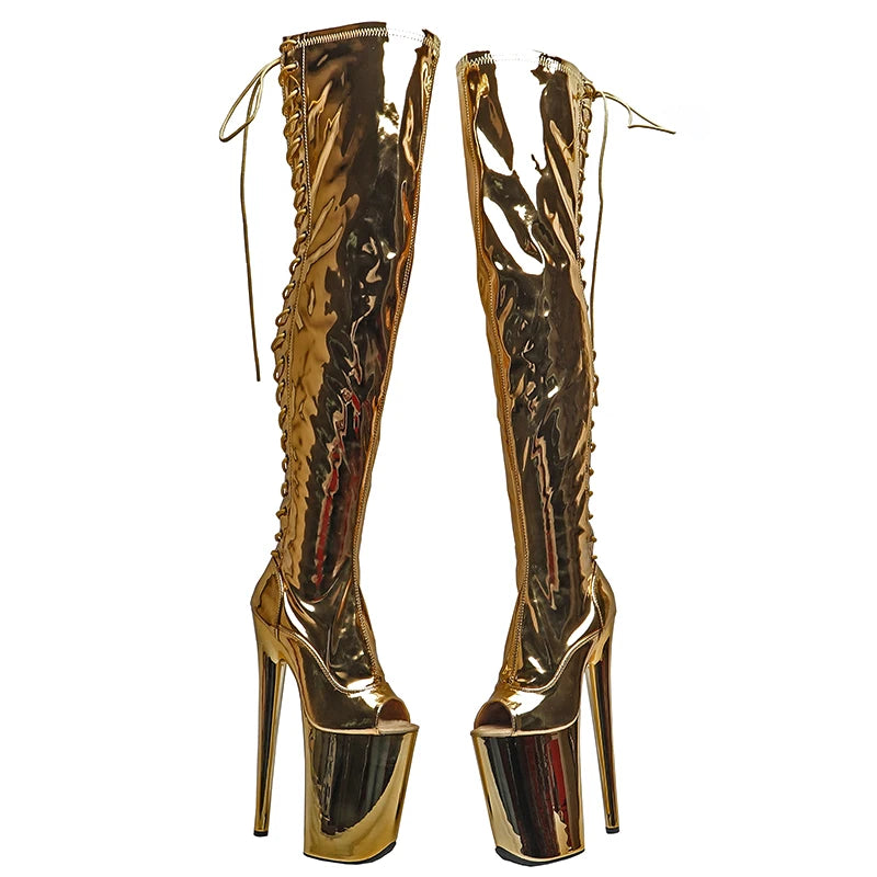 23CM Platform Pole Dance Boots - Ultra High Heel Open Toe Performance Boots
