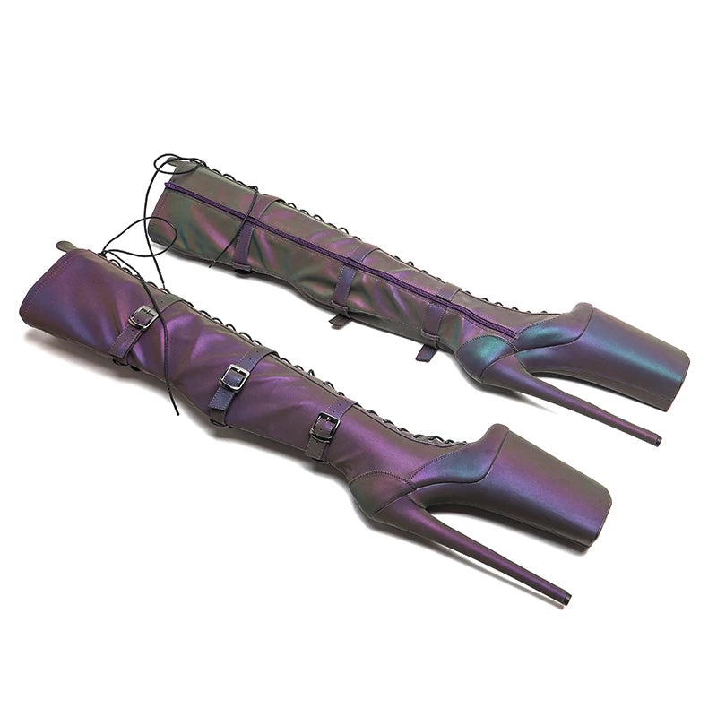 10-Inch Holographic Thigh-High Boots