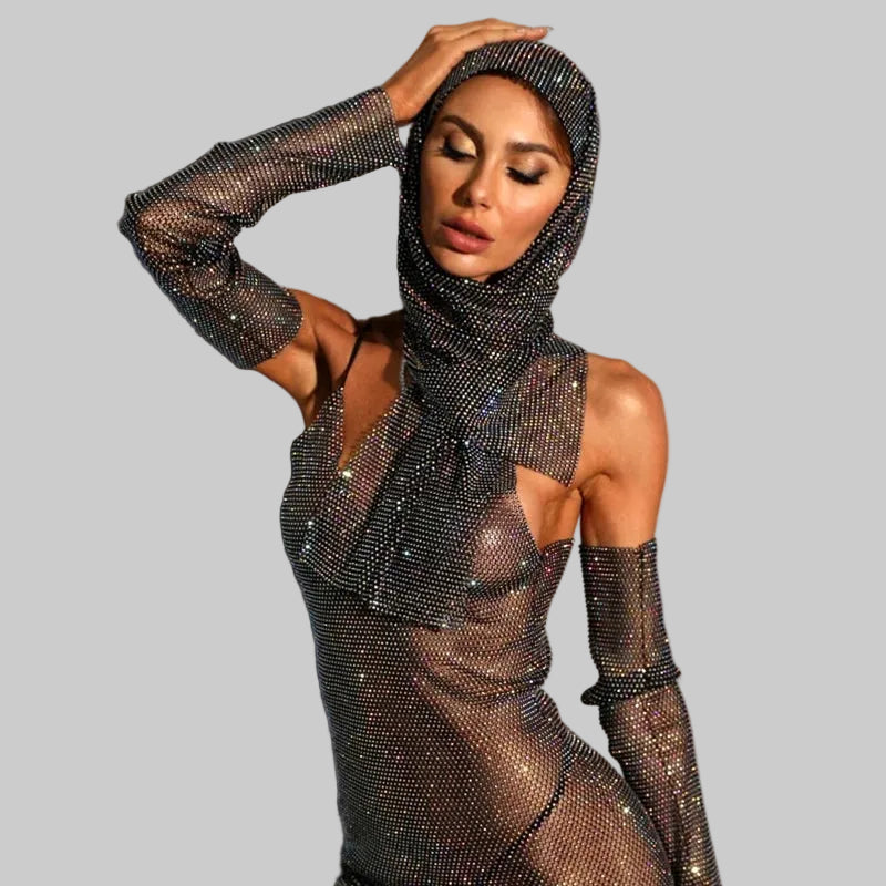 Rhinestone Bandana Headband - Crystal Mesh Hair Scarf