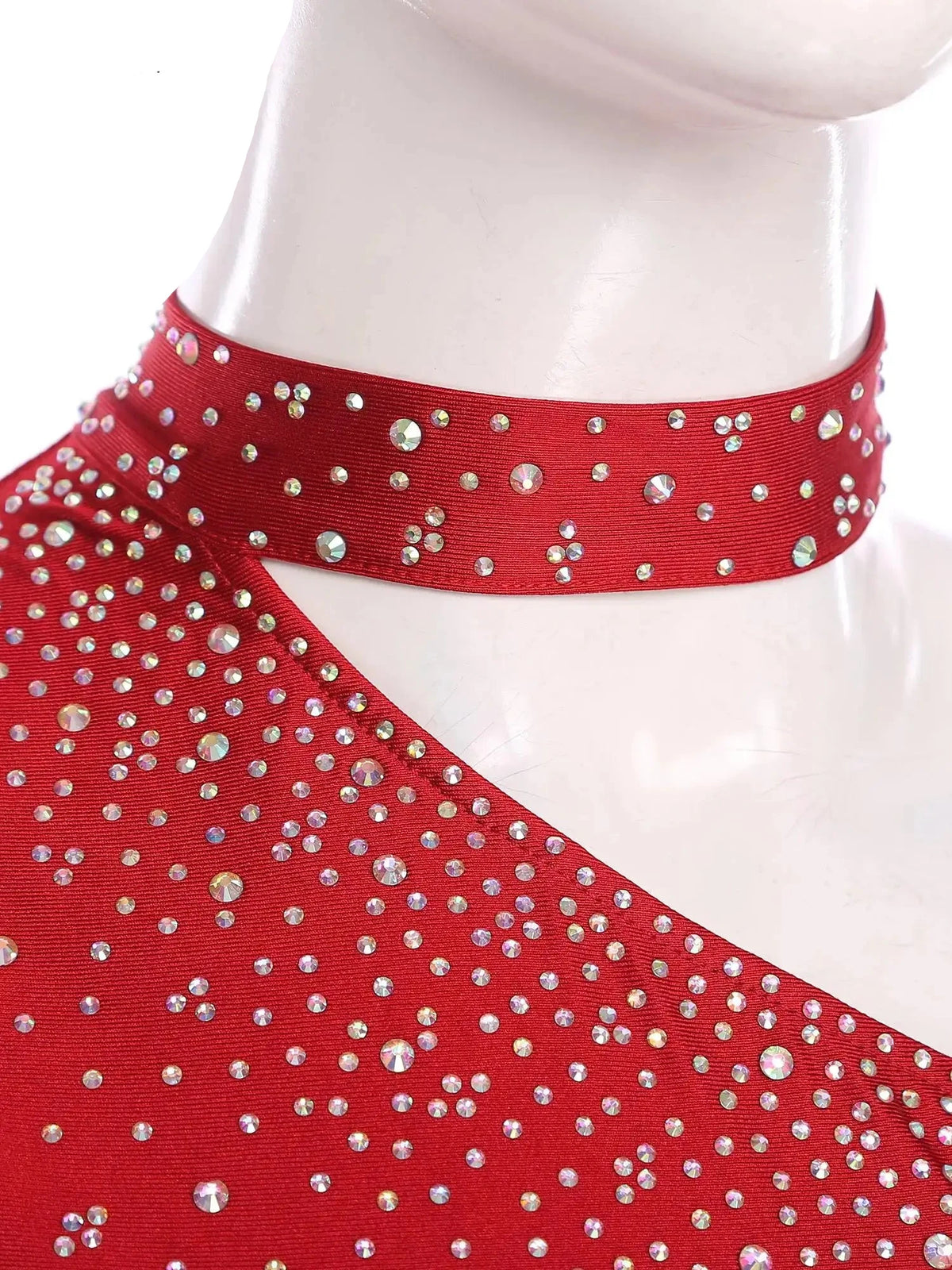 Rhinestone Asymmetric Dance Crop Top | One Mesh Sleeve | Latin Salsa Samba