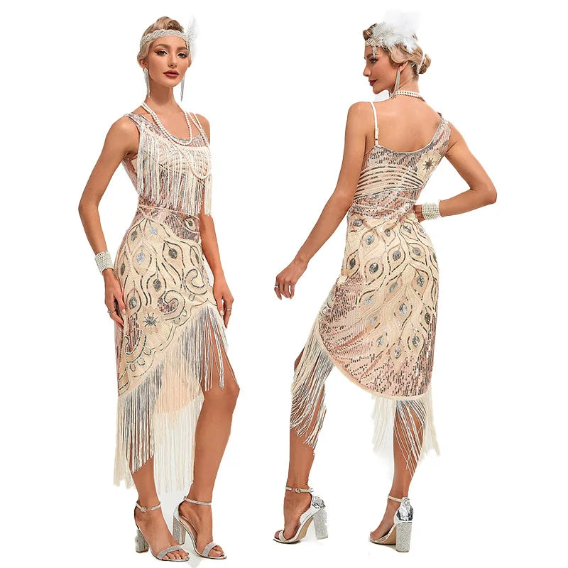 1920s Sequin Tassel Peacock Dress | Flapper | Charleston Dance