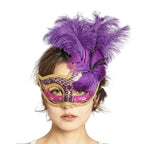 Feather Masquerade Mask | Venetian Half-Face | 7 Colors