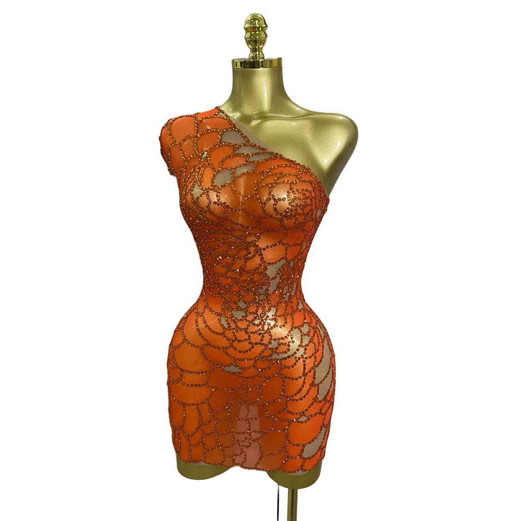 Rhinestone One-Shoulder Mini Dress | Stage & Party