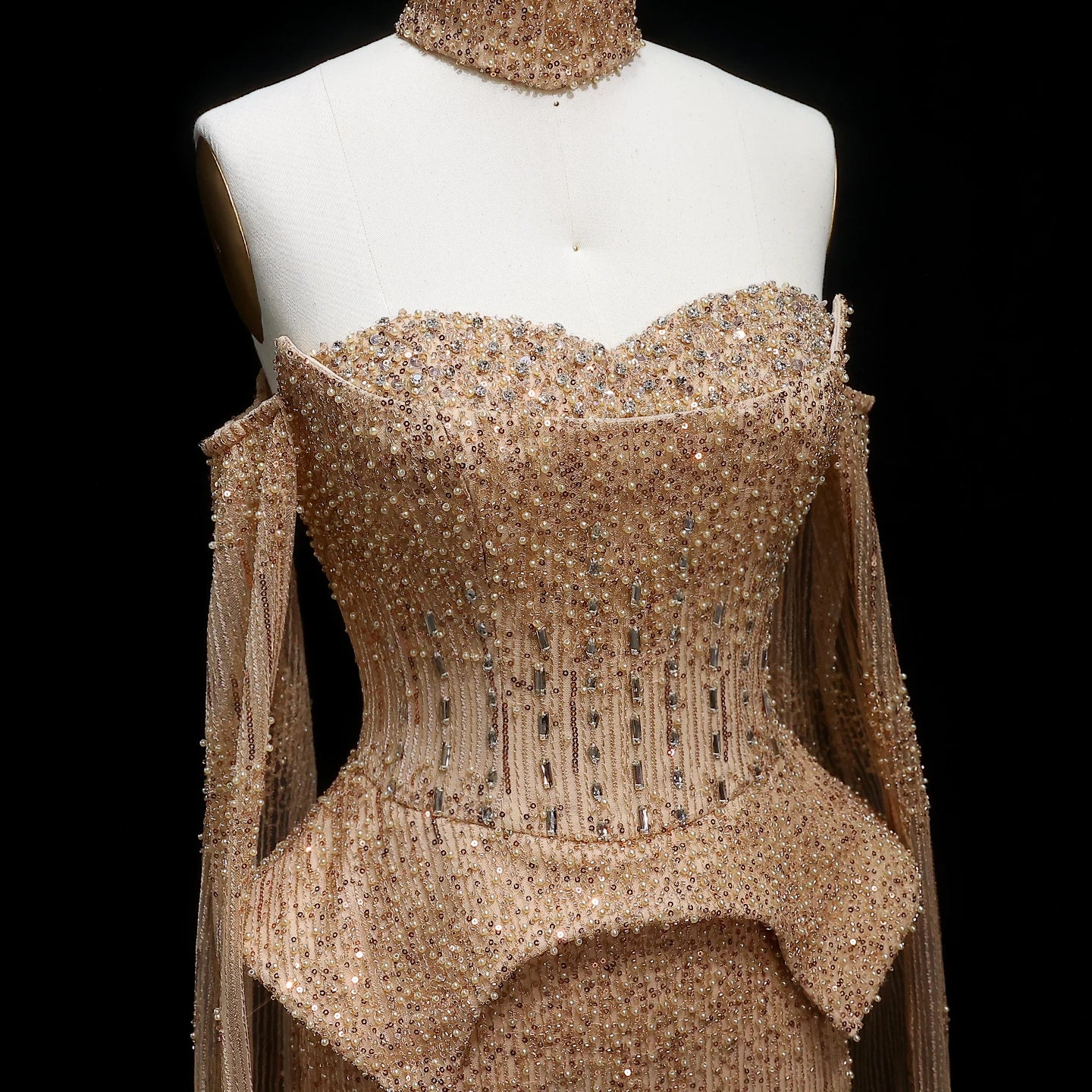 Crystal Beaded Long Sleeve Pageant Gown | Sweetheart | Silver, Gold & Lilac