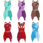 Color-Block Lyrical Dance Dress | Twisted Knot | Irregular Hem | Rhinestone