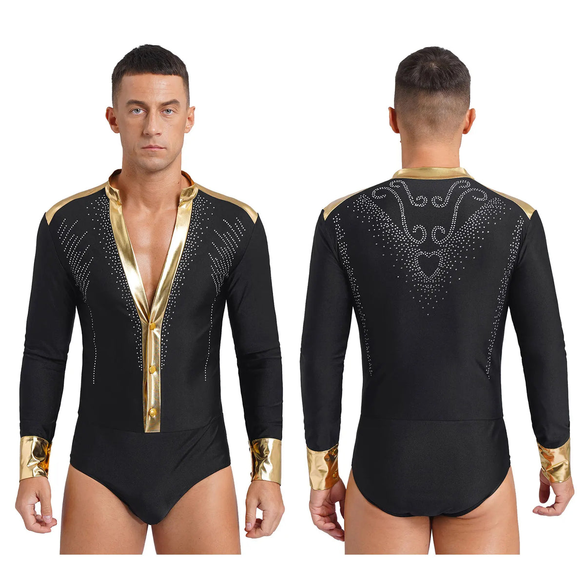 Men’s Dance Bodysuit | Metallic Gold Trim