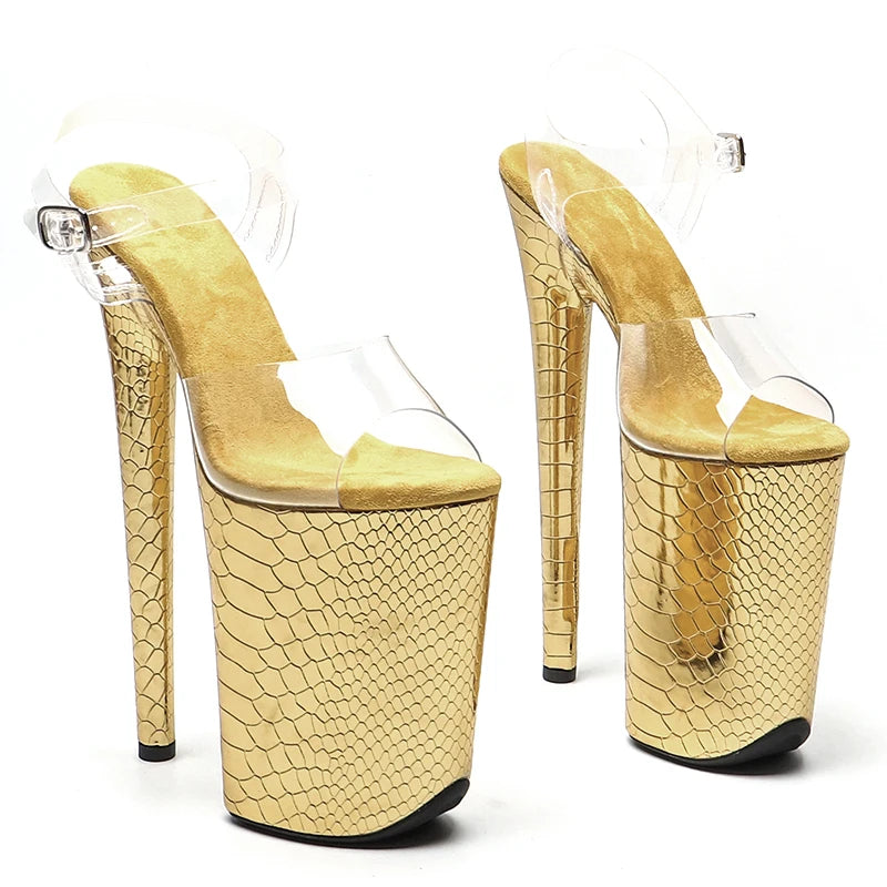 9-Inch Snake Print Platform Sandals - Peep Toe Exotic Dance Heels