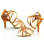 Bronze Rhinestone Latin Dance Heels | Satin | 5–10cm