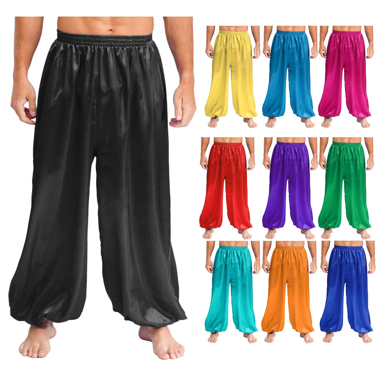 Men's Satin Dance Pants | Elastic Waist | Flowy Fit