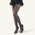 Bicolor Vertical Stripe Pantyhose | Sheer Mesh Tights | Black