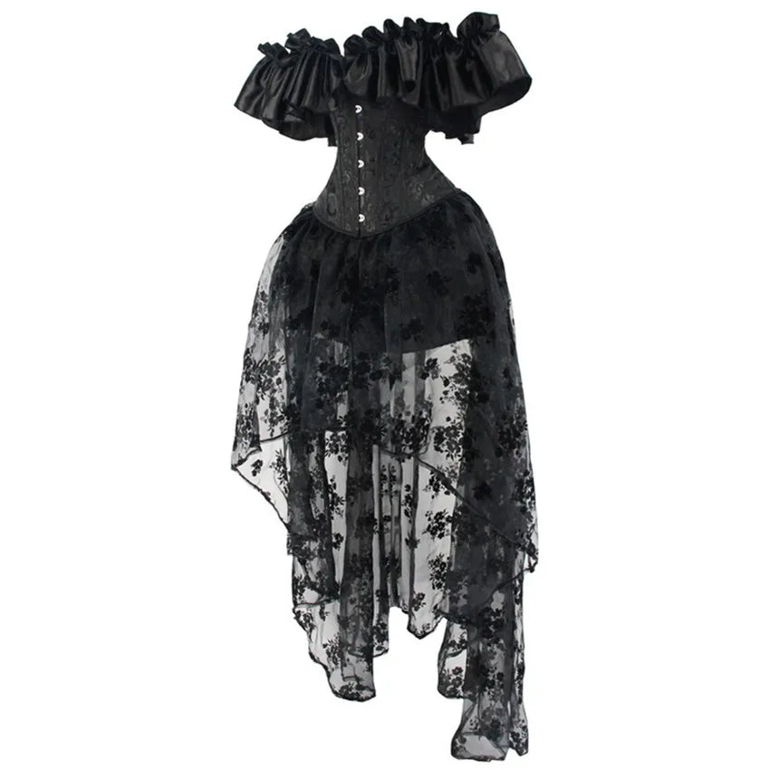 Off-Shoulder Overbust Corset | Black | Ruffle Trim