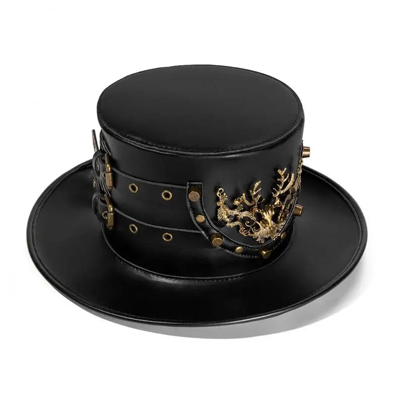 Steampunk Top Hat | Faux Leather | Deer Emblem