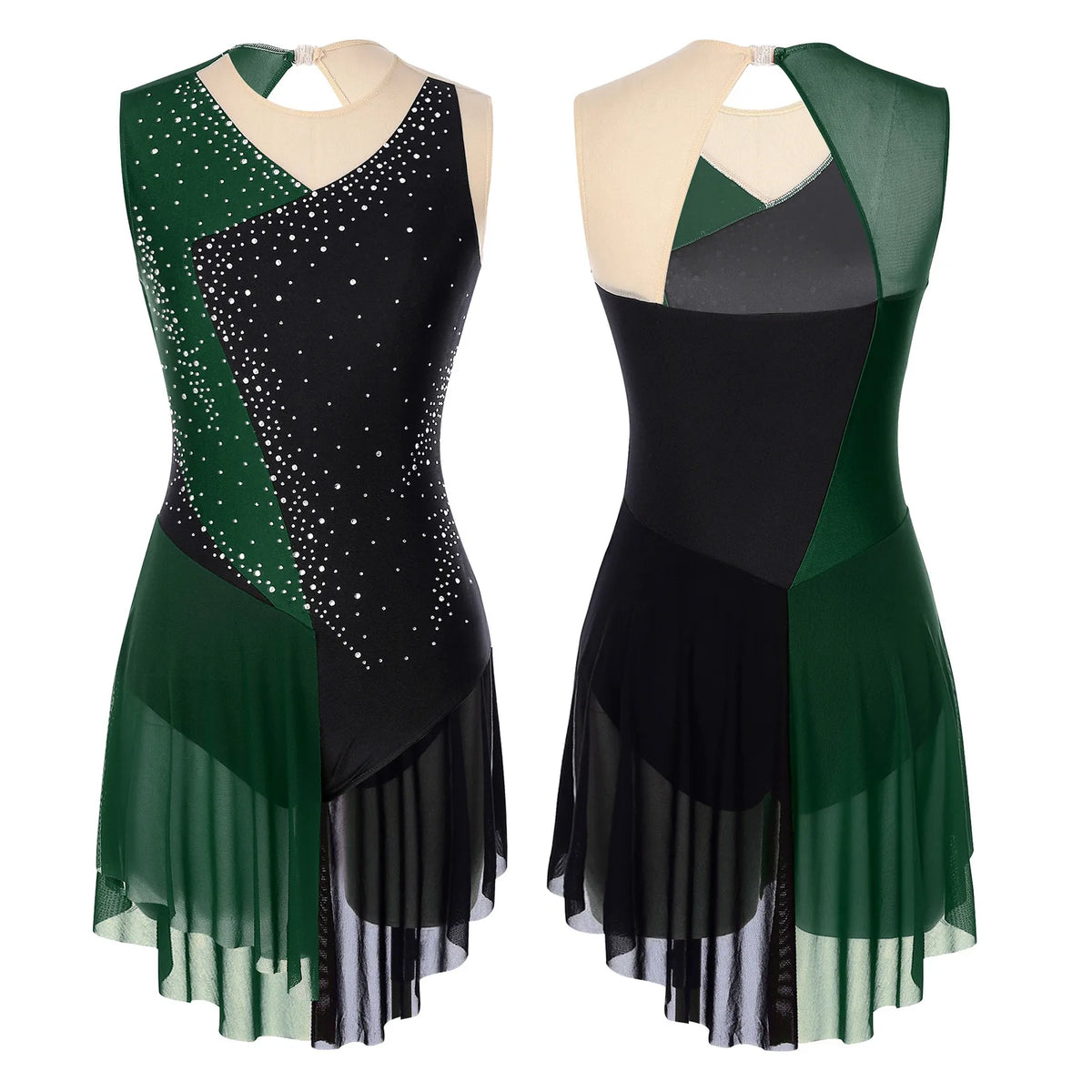 Skating Dress | Rhinestone Color-Block Mesh