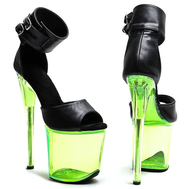 Matte Platform Open-Toe Ankle Boots - 8 Inch Pole Dance Heels