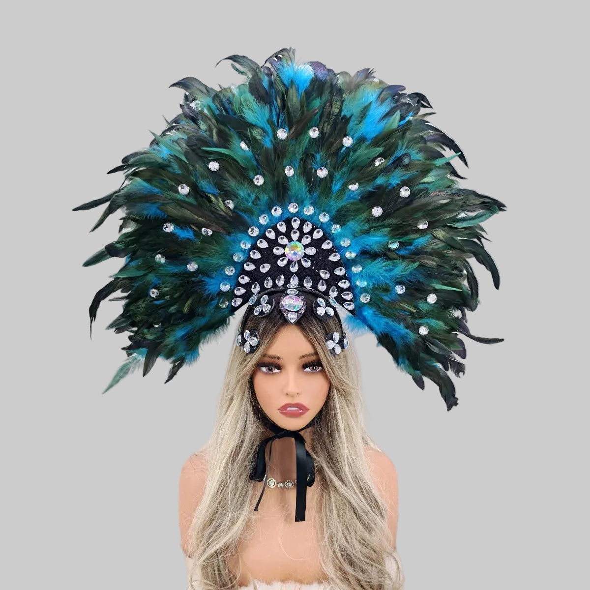Red & Black Feather Headdress - Carnival Performance Headpiece