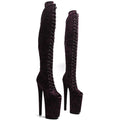 Suede Platform Ankle Boots - 23cm Pole Dance Heels with Peep Toe