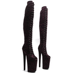 Suede Platform Ankle Boots - 23cm Pole Dance Heels with Peep Toe