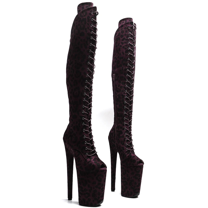 Suede Platform Ankle Boots - 23cm Pole Dance Heels with Peep Toe
