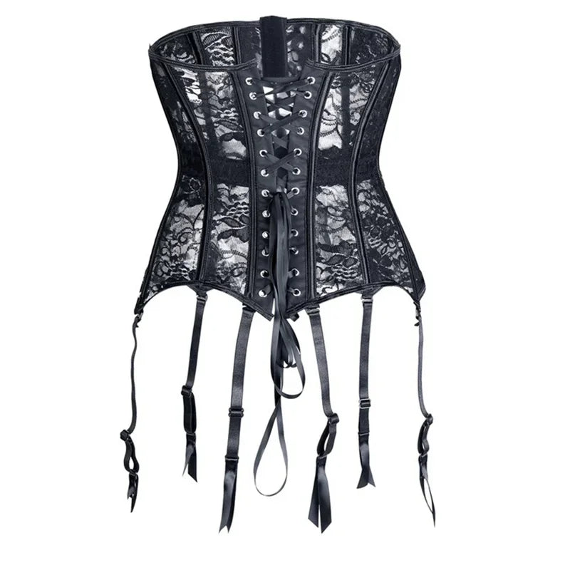 Floral Lace Overbust Corset | Garter Straps | Plus Size