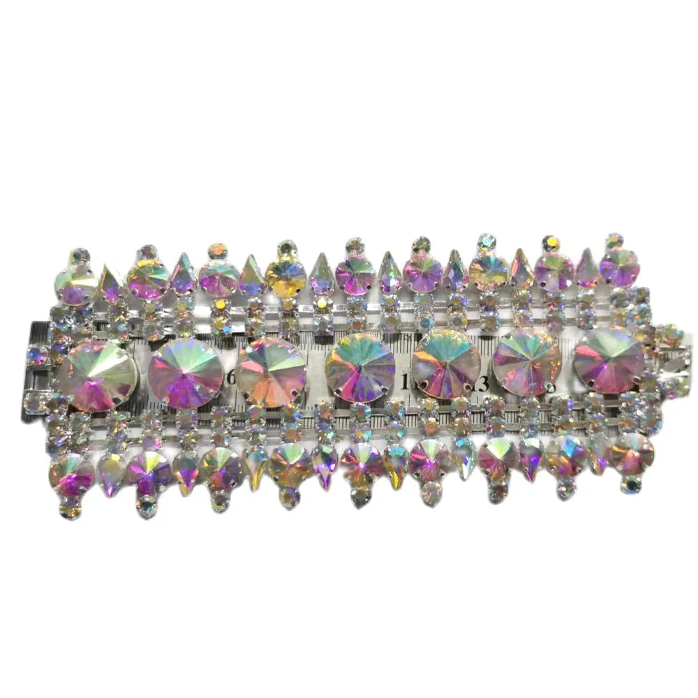 Rhinestone Bangle Bracelet | Crystal Wide Cuff | 3"
