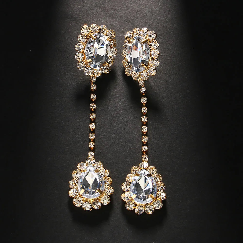 Rhinestone Water Drop Earrings | Silver or Gold