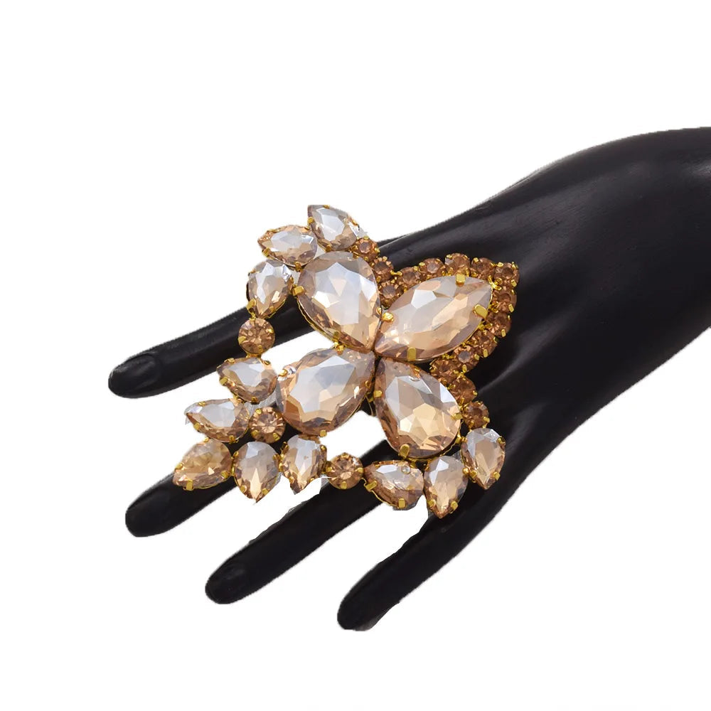 Oversized Rhinestone Cocktail Ring | Adjustable | 8 Colors