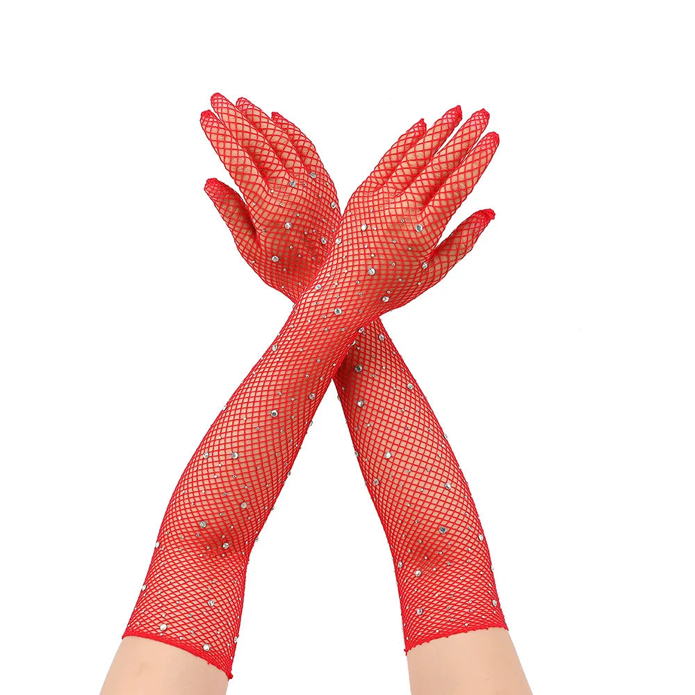 Fishnet Opera Gloves | Rhinestone Stretch