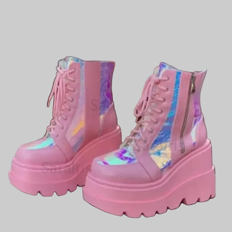 Platform Wedge Boots - 9.5cm Thick Sole Mid-Calf Performance Boots