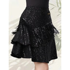 Tiered Ruffle Latin Dance Skirt | Metallic Shimmer | Practice & Performance | Black