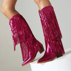 Knee-High Western Boots | Metallic Fringe