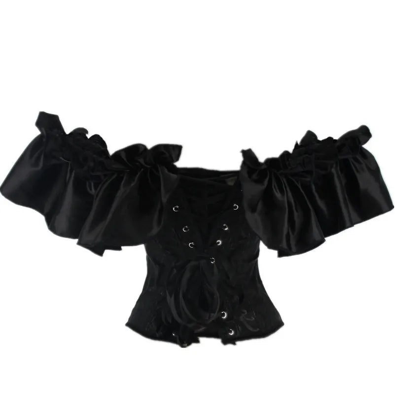 Off-Shoulder Overbust Corset | Black | Ruffle Trim