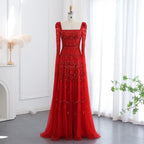 Sequin Beaded A-Line Gown | Square Neck Cap Sleeve | 5 Colors