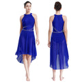 Women's Rhinestone Ruched Lyrical Dance Dress | Halter | Asymmetric Hem | 6 Colors | S–XXL