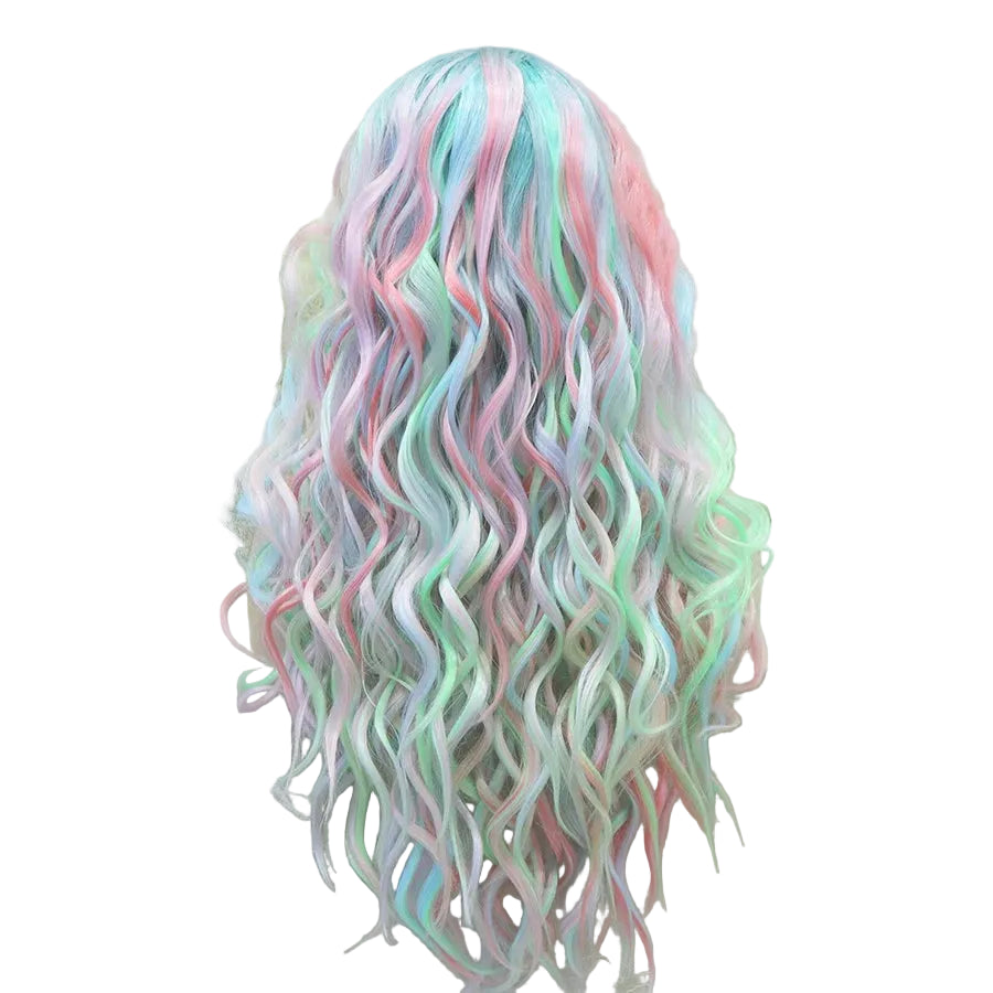 Green Pink Ombre Lace Front Wig | 26 Inch | Natural Wavy