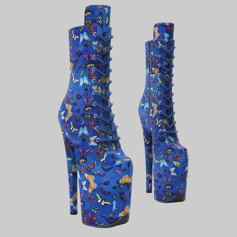 Butterfly 8-Inch Platform Pole Dance Knee-High Boots