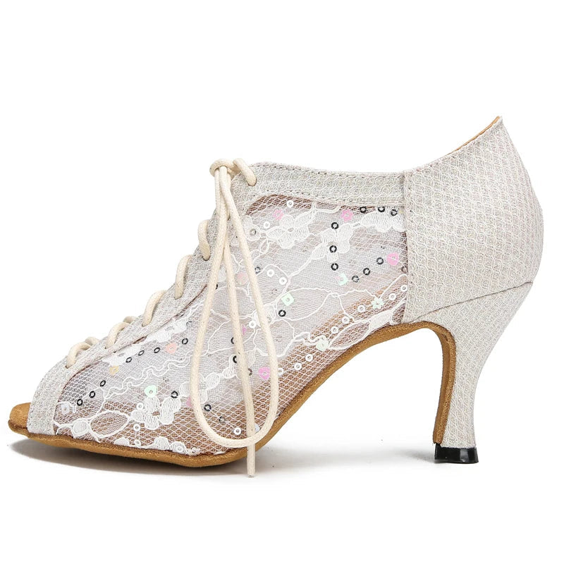 Glitter Latin Dance Boots | Lace-Up | Cuban Heel | Silver, Gold & Black