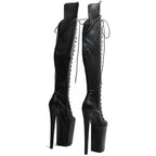 23CM Snakeskin Platform Pole Dance Knee-High Boots - 9 Inch High Heel Closed Toe Boots