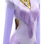 Purple Rhinestone Fringe Latin Dance Dress with Ornaments Set