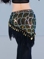 Belly Dance Hip Scarf | Sequin Fringe | Gold Coins