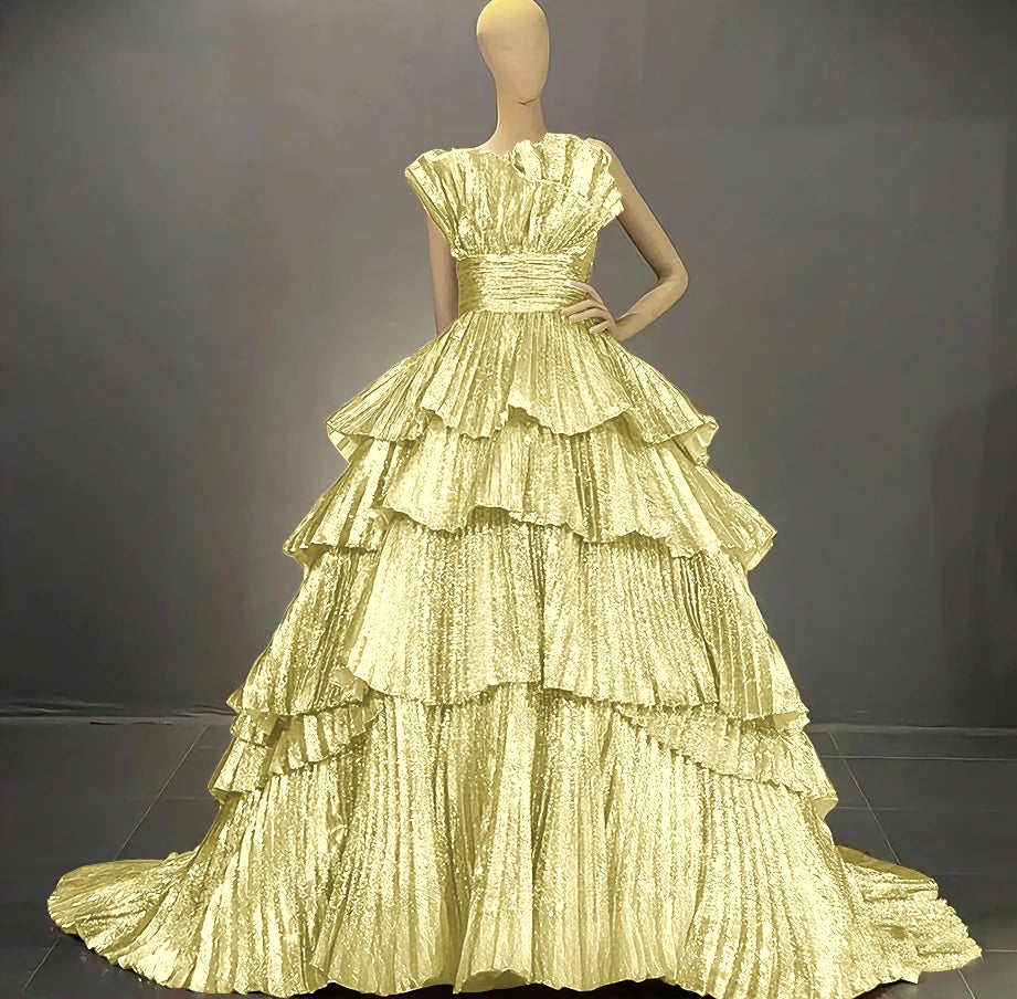 Tiered Ball Gown | Drag Pageant Dress | Boat Neck | US 2–26W