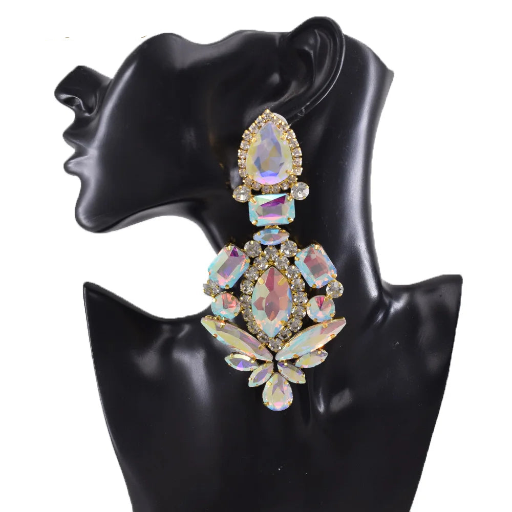 Crystal Dangle Drop Earrings | Clip-On | Oversized